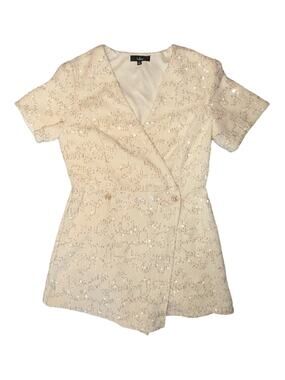 Lulus Women’s Large Glittering Cream Sequin Tweed Short Sleeve Skort Romper NWT